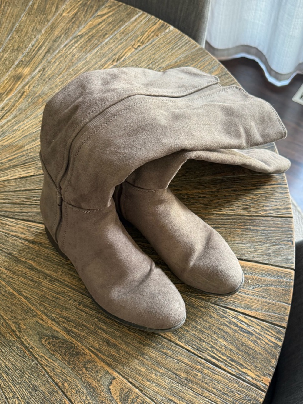 Taupe Suede Knee-High Boots